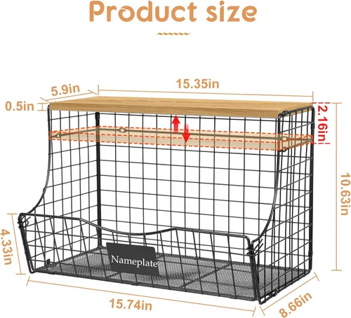 Miniatura 7 de Cesta de Frutas Extra Grande para Cocina con Tapa de Madera y Placa de Identificación – Contenedor de Almacenamiento de Cebolla y Papa Montado