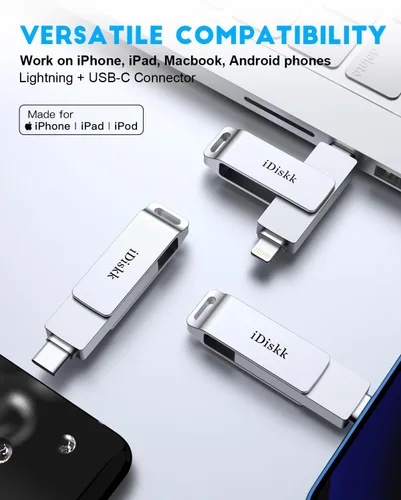 Miniatura 4 de Palo de fotos para iPhone 15 con certificación MFi de 256 GB para iPhone USB, memoria flash de transferencia de fotos para iPhone y computadora