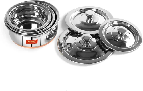 Miniatura 7 de Sumeet Juego de ollas de acero inoxidable con tapa de 12.2 fl oz, 16.9 fl oz, 27.1 fl oz, color plateado