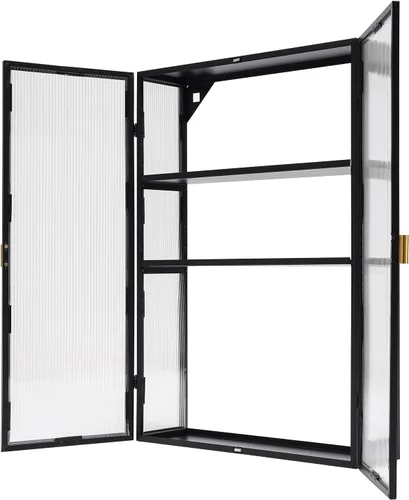 Miniatura 5 de Armario de pared, estilo retro, gabinete de pared de doble puerta de policarbonato con estantes desmontables, organizador de gabinete de pared de 3