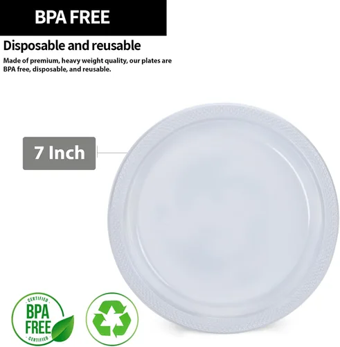 Miniatura 2 de Plato de plástico transparente de alta calidad de color sólido para aperitivos (7 pulgadas), 50 unidades, elegante y duradero para fiestas y eventos