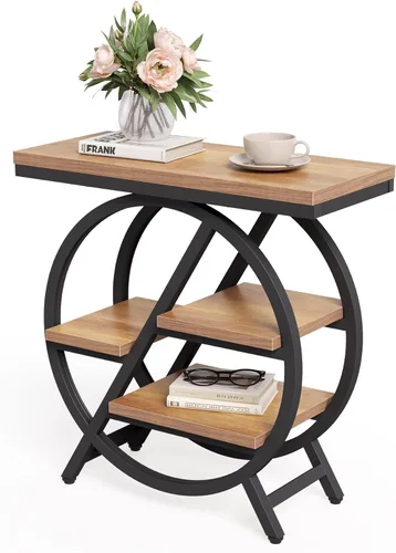 Miniatura 11 de Mesa auxiliar, mesa lateral estrecha con espacio de almacenamiento grande de 4 niveles, mesita de noche moderna para sala de estar, oficina en casa