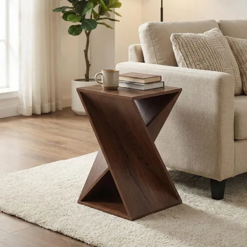 Miniatura 12 de Mesa Auxiliar Moderna Única con Extremo Retorcido, Mesa Lateral de Estilo Rústico, Estilo Rústico, Sala de Estar, Mesa Decorativa de Dormitorio