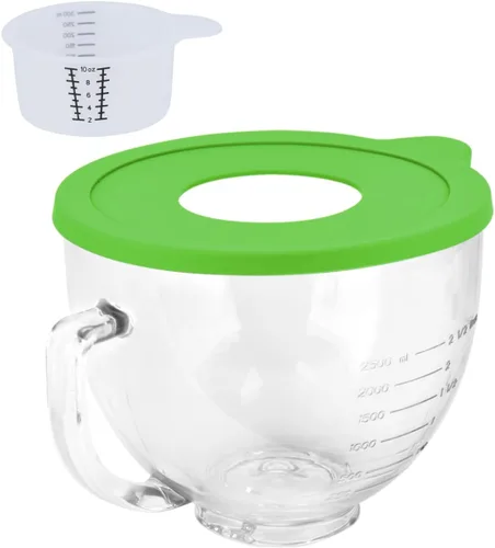 Tazón de vidrio compatible con KITCHENAID 4.5/5 QT con cabezal de inclinación y mezclador de pie, con tapa, marcas de medición, permite colocarlo en