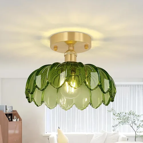 Miniatura 15 de Shenmoyl Luces de pasillo doradas de montaje semiempotrado con vidrio Scindapsus transparente, bombilla incluida, base de 4.72 pulgadas, lámpara