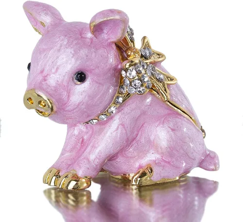 YU FENG Bonita caja de joyería de cerdito con bisagras, coleccionable, de cristal, decoración de cerdo, figuras de animales