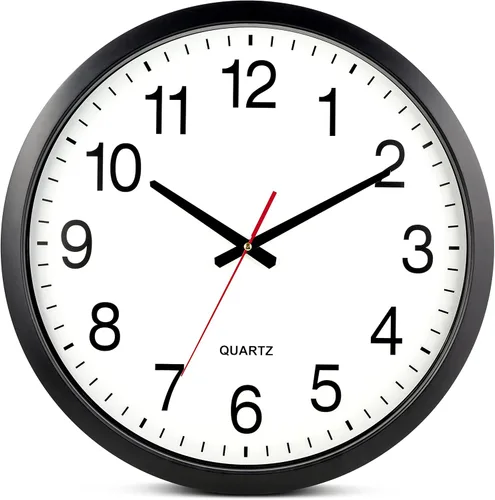 Bernhard Products - Reloj de cuarzo de pared negro, silencioso, sin tictac, redondo, extragrande de 18 pulgadas, a pilas y fácil de leer, para