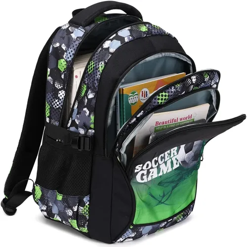 Miniatura 2 de BYPTNF Mochila para niño, estudiante, niño, impermeable, duradera, elemental, casual, media, verde (E-green), Computadora portátil