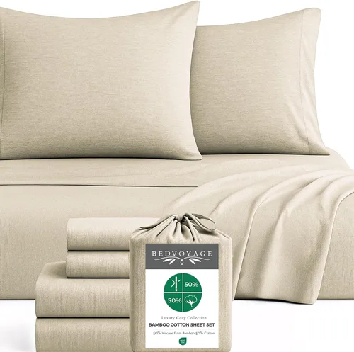 Miniatura 8 de BedVoyage Cozy Sheets Queen - Juego de sábanas de 50% viscosa de bambú y 50% mezcla de algodón, ropa de cama suave y transpirable, bolsillo profundo