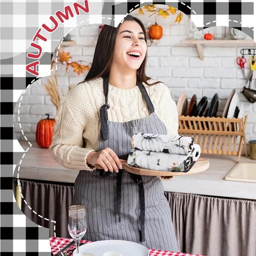 Miniatura 4 de Mixweer 6 toallas de cocina de Acción de Gracias, toalla de mano de calabaza blanca y negra de 16 x 24 pulgadas, diseño de búfalo de otoño a cuadros
