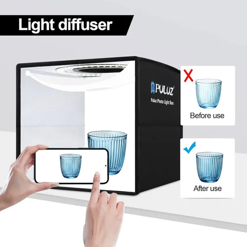 Miniatura 6 de PULUZ Caja de luz de estudio fotográfico de 10 x 10 pulgadas, caja de carpa de fotografía plegable portátil, pequeña caja de luz para tomas lightbox