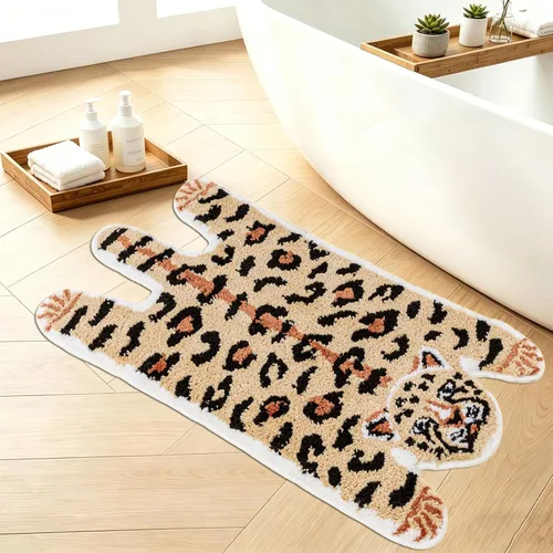 Seek4comfortable Leopard Bath Mat for Bathroom, Soft Animal Print Bathroom Rugs, Non-Slip Cheetah Rug for Shower and Tub, Water Absorbent Funky