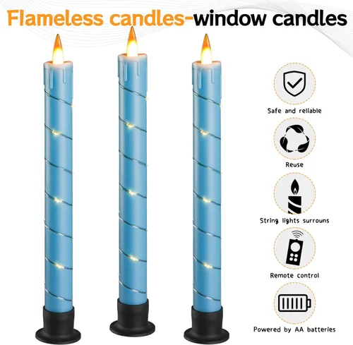 Miniatura 2 de Da by 3 piezas de velas cónicas parpadeantes sin llama operadas por batería - velas de ventana con control remoto y temporizador - llama LED 3D