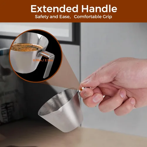 Miniatura 7 de 2 piezas de tazas de espresso de acero inoxidable con asa, taza medidora de metal de doble boquilla con doble escala, taza de espresso con boca
