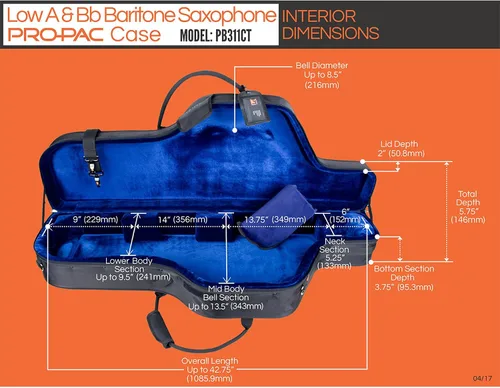 Miniatura 7 de Protec Saxofón barítono (se adapta a baja A y Bb) Estuche PRO PAC contorneado, modelo PB311CT