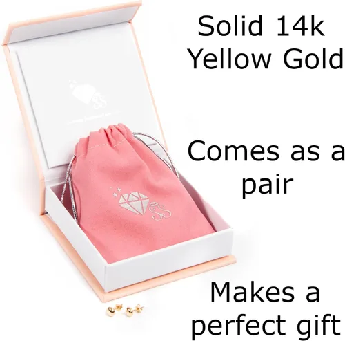 Miniatura 6 de 14k Solid Gold Flat Ball Stud Earrings for Women Modern Button-Style Studs with Butterfly Backs Hypoallergenic & Tarnish-Resistant Sizes 3mm to