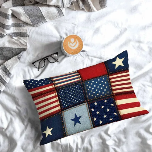 Miniatura 7 de Mugod Funda de cojín con diseño de bandera estadounidense a rayas y estrellas, funda de almohada para cama, sofá, oficina, decoración de 20 x 30