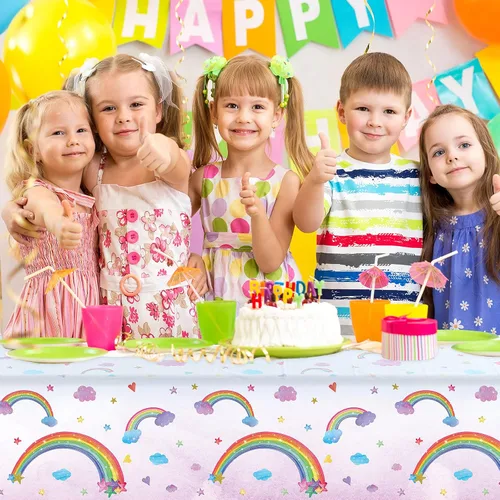 Miniatura 5 de Tegeme Mantel desechable de plástico con diseño de arco iris, impermeable, rectangular, fiesta, carnaval, suministros de decoración, 108 x 54