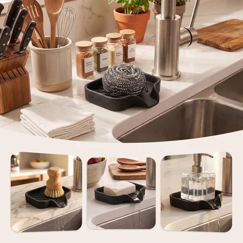 Miniatura 3 de MicoYang Jaboneras de Baño de Silicona con Boquilla de Drenaje - Organizador de Fregadero de Baño y Cocina, Soporte para Esponja, Bandeja de Jabón