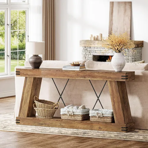Miniatura 2 de Tribesigns Mesa consola de granja de 70.9 pulgadas, mesa larga para sofá detrás del sofá con almacenamiento, estación de consola de madera estrecha