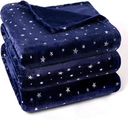Miniatura 8 de Stellhome Manta de estrellas azul marino, cálida y ligera, de franela de forro polar, súper acogedora y cómoda para todas las estaciones