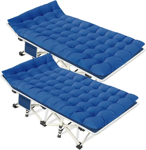 Miniatura 14 de Catre de Camping con Almohadilla Gruesa Catres para Dormir Cama de Camping Catre Plegable 450LBS(Carga Máxima) Cómodo Doble Capa Oxford Resistente