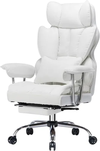Miniatura 20 de Efomao Silla de oficina grande y alta con reposapiés, silla ejecutiva de respaldo alto de 450 libras con cojín de resorte, tapicería de piel Blanco