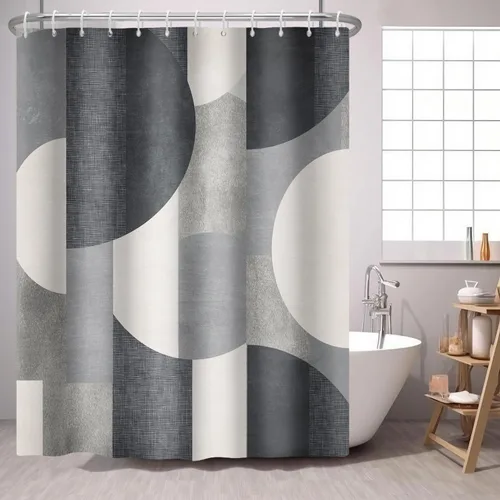Miniatura 9 de Cortina de ducha azul marino con círculos geométricos abstractos y modernos, estilo contemporáneo, cortinas de ducha de tela impermeable gris