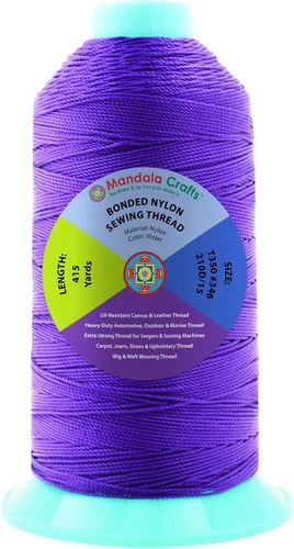 Miniatura 375 de Mandala Crafts - Hilo de nailon para coser cuero, tapicería, mezclilla y para trenzar el pelo; resistente, 1500 yardas, tamaño 69 T70 Marrón
