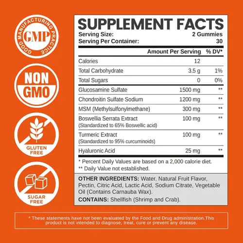 Miniatura 2 de Gomitas de glucosamina condroitina sin azúcar, gomitas suplementos para adultos, hombres y mujeres, 60