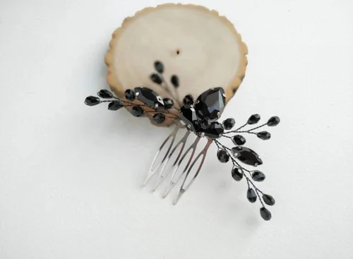 Miniatura 4 de Peine de pelo pequeño con diamantes de imitación de ónix negro y lágrima para mujer, accesorio para el cabello de boda, regalo de cristal para su