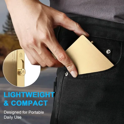 Miniatura 3 de T-MFY Cartera magnética para tarjetero, diseño de bloqueo y bloqueo RFID, soporte delgado de aluminio para tarjetas de bolsillo frontal para hombre