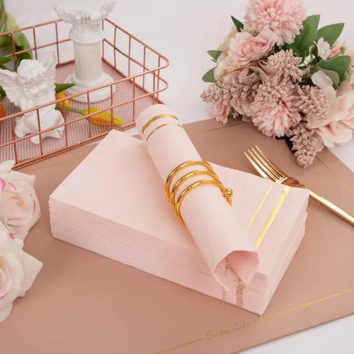 Miniatura 5 de BUCLA 100 servilletas desechables de 3 capas de color rosa, servilletas de papel rosa desechables de alta calidad, servilletas de cena desechables