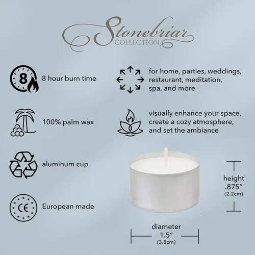 Miniatura 9 de Stonebriar Paquete de 50 velas de té largas sin perfume sin perfume con 8 horas de tiempo de combustión extendido, color blanco, 50