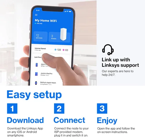 Miniatura 9 de Linksys Atlas WiFi 6 Router Sistema de malla WiFi para el hogar, doble banda, cobertura de 4,000 pies cuadrados, más de 50 dispositivos, velocidades