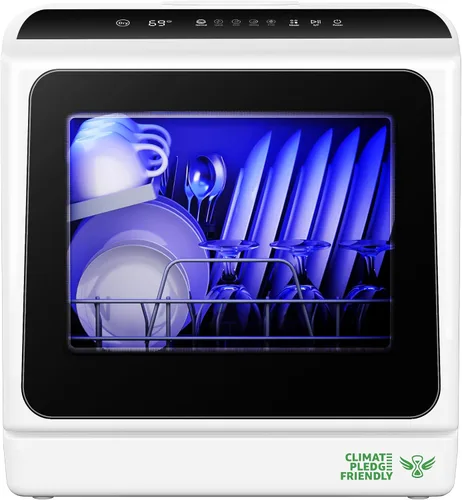 EUHOMY Lavavajillas de encimera portátil con 6 programas, tanque de agua incorporado de 5 litros para apartamentos y casas rodantes, temperatura