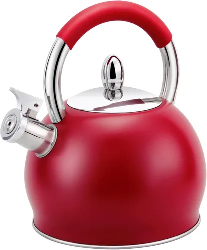 Miniatura 7 de Tetera silbante para estufa, tetera de acero inoxidable con mango ergonómico de silicona, tetera para estufa, 3.2 cuartos de galón / 3 litros, azul