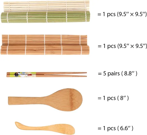 Miniatura 2 de TOSSOW - Kit de fabricación de sushi – Incluye 2 alfombrillas de rodillo de sushi, 1 paleta de arroz, 1 esparcidor de arroz y 5 pares de palillos
