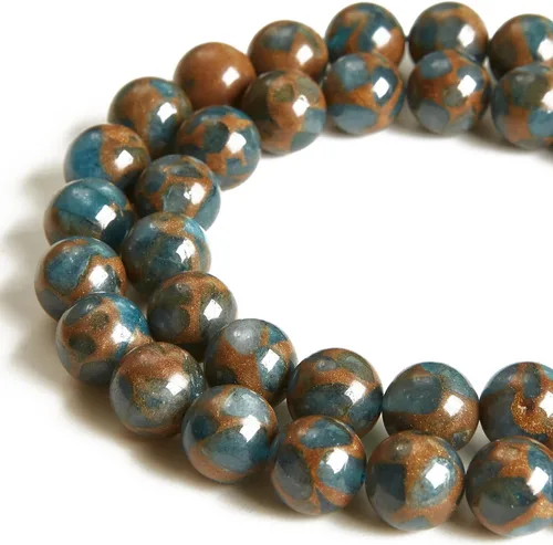 Miniatura 10 de 45 cuentas de jade azul y blanco de 0.315 pulgadas, cuentas de piedras preciosas naturales redondas sueltas para hacer joyas Jade blanco azul