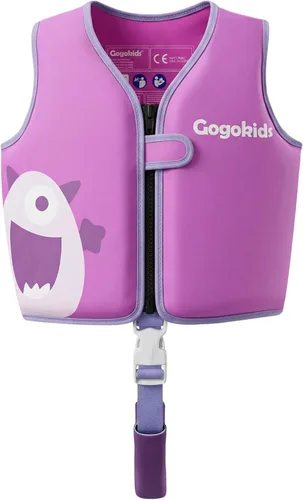 Miniatura 17 de Gogokids Chaleco de natación para niños de 1-2-3-5-7-9 años, chaqueta de natación de neopreno para niños con correa de seguridad ajustable y Azul
