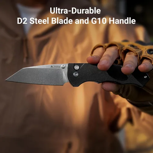 Miniatura 2 de Cuchillo plegable de bolsillo, hoja D2 de 3.39 pulgadas, acabado lavado a la piedra, cuchillo EDC para hombres y mujeres con mango G10, campamento