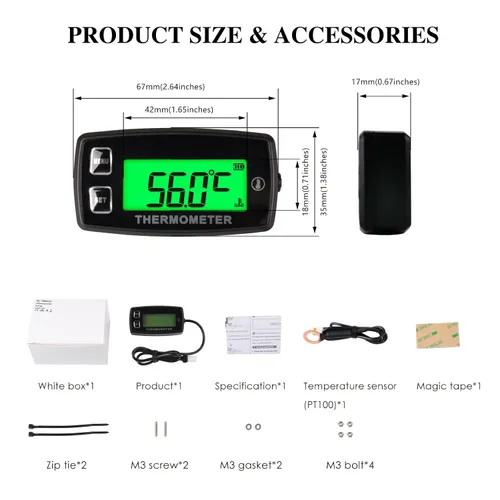 Miniatura 6 de Vista completa - Termómetro digital LCD para motor, medidor de temperatura, alerta de sobretemperatura, repuesto de batería para motocicleta