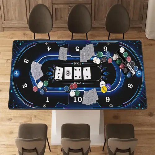 Miniatura 7 de AQQA Tapete de mesa de póquer de lujo de 70 x 35 pulgadas y tablero de póquer, superficie de juego Texas Hold'em de goma para 8-10 jugadores, tapete