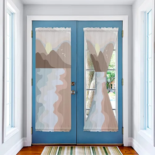 Miniatura 3 de LooPoP Cortinas de puerta para ventana de puerta, 2 paneles de paisaje, puesta de sol, montaña, 54 x 72 pulgadas, opacas, francesas, aislamiento