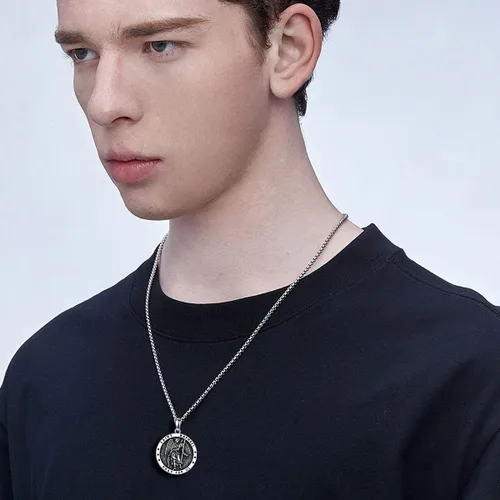 Miniatura 4 de Seiyang Collar de plata de ley 925 con medalla de amuleto para hombres y mujeres con cadena Rolo de 0.098 in, 22 pulgadas + 2 pulgadas