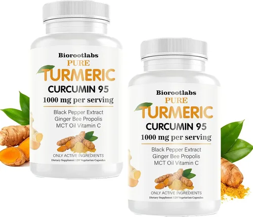 Miniatura 6 de Biorootlabs Curcumina de cúrcuma Suplemento de curcumina de cúrcuma pura de 1000 mg 95% curcuminoides con propóleo de abeja, jengibre, aceite