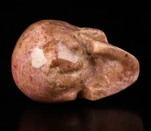Miniatura 7 de Skullis Calavera de cristal de rodonita rosa y negra, escultura de arte fino de piedras preciosas talladas a mano, estatua de piedra curativa