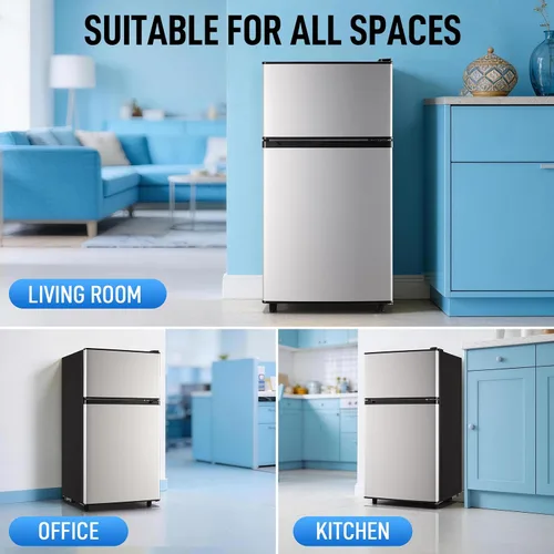 Miniatura 9 de WANAI - Refrigerador miniatura con congelador, 3.5 pies cúbicos, 2 puertas, pequeño refrigerador con características de control mecánico de 7