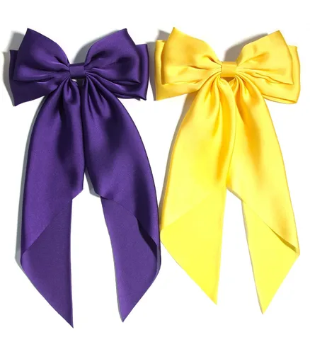Miniatura 12 de Furling Pompoms - Lazos para el cabello para mujer, pinzas grandes de satén sedoso para el cabello, lazos para el cabello con cola larga, pasadores