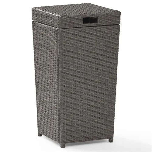 Pemberly Row Cubo de basura de mimbre para patio en gris desgastado Gris envejecido